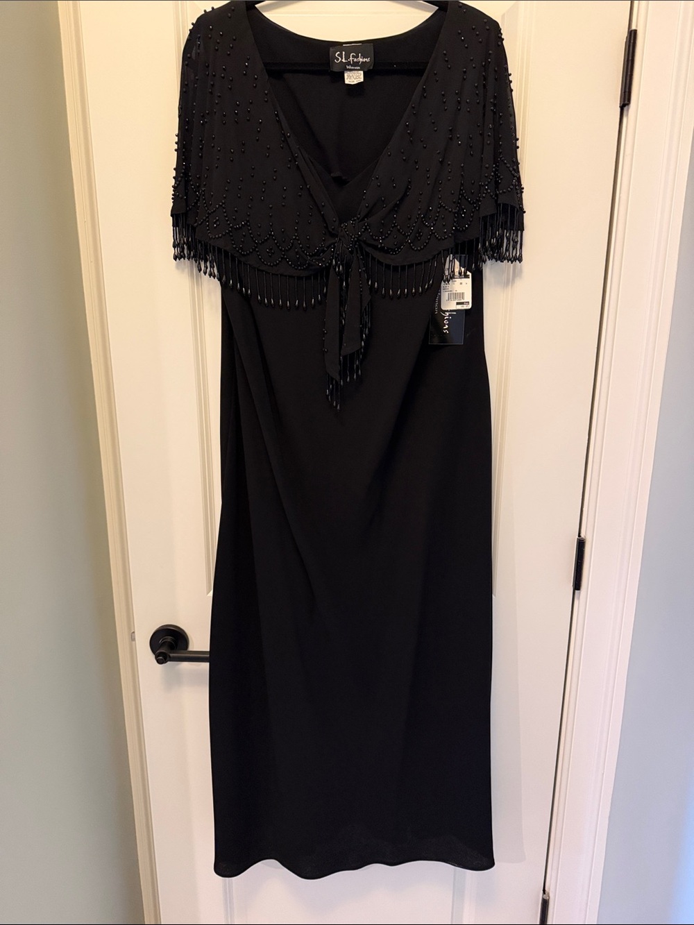 SL Fashions Beaded Capelet Long Dress Black